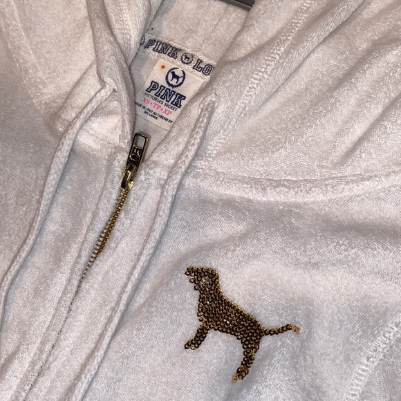 NWOT~VINTAGE VICTORIAS SECRET PINK TERRYCLOTH SEQUIN ZIP UP HOODIE~WOMENS XS - Picture 3 of 5